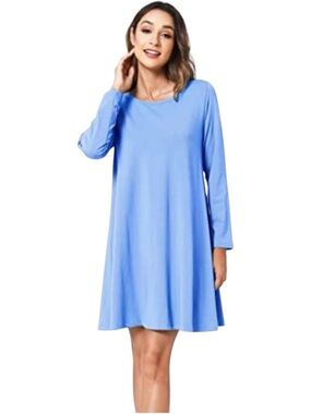 LAZYCOZY Bamboo Swing Dress Tunic Blue Long Sleeve Small Soft Luxe NWT Travel